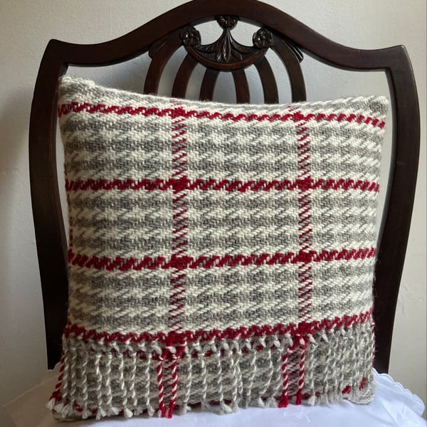 Angharad Cushion: Deep Red 12” fringed