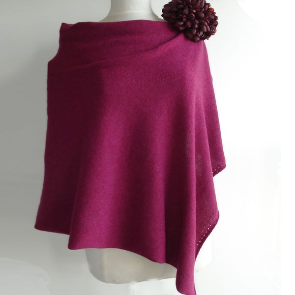Lambswool Poncho knitted in British Spun Wool Colour Plum