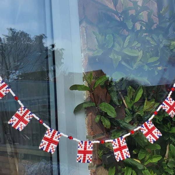 Beaded Bunting, GB, United Kingdom,  UK, Union Jack, Window Hanger. Handmade