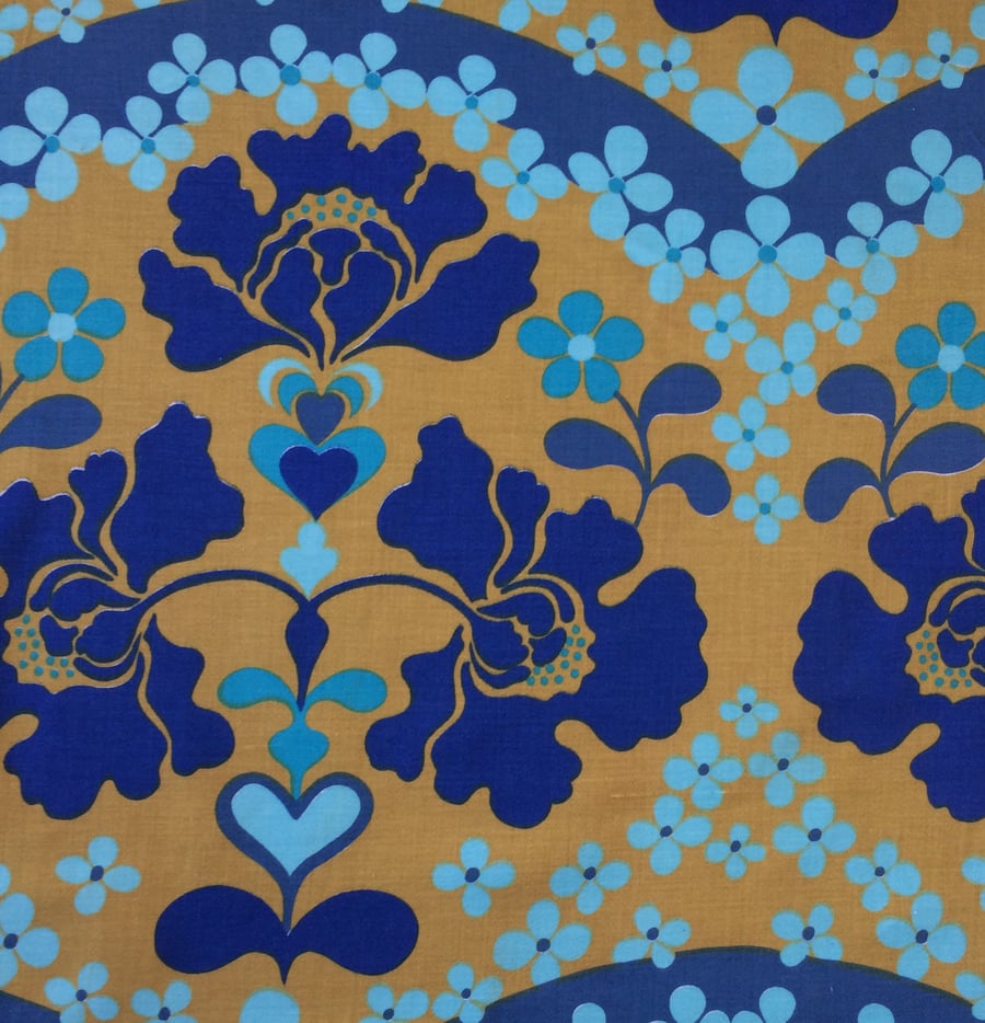 Retro 60s 70s Art Nouveau SALANGOR Textra Blue Vintage Fabric Lampshade option 