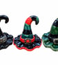 Set of 3 Handmade Ceramic Witch Hat Ornaments – Halloween Decorations