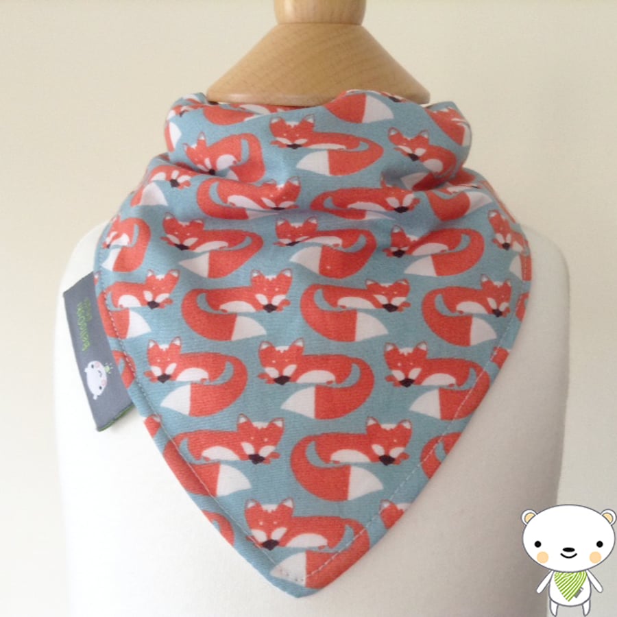 NEWBORN Bandana Dribble Bib in ORGANIC Teal FOXES Fabric IDEAL NEW BABY GIFT