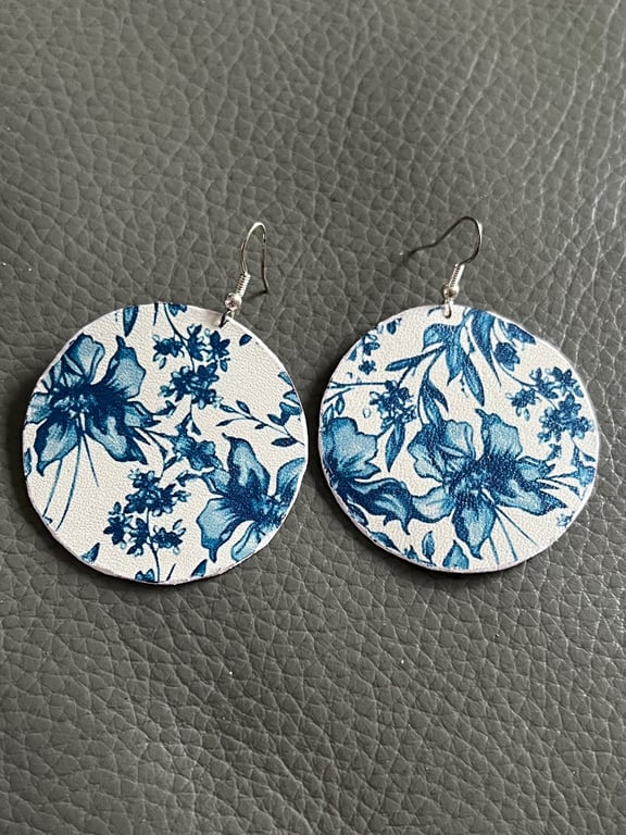 Flower Leather Circle Earrings - Hand Cut Lightweight Leather Jewellery 