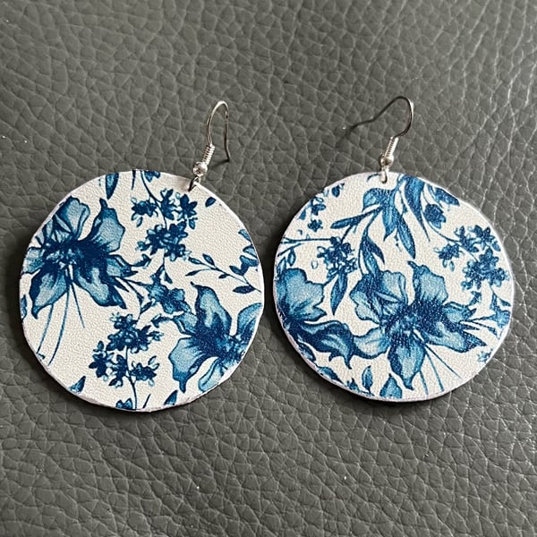 Flower Leather Circle Earrings - Hand Cut Lightweight Leather Jewellery 