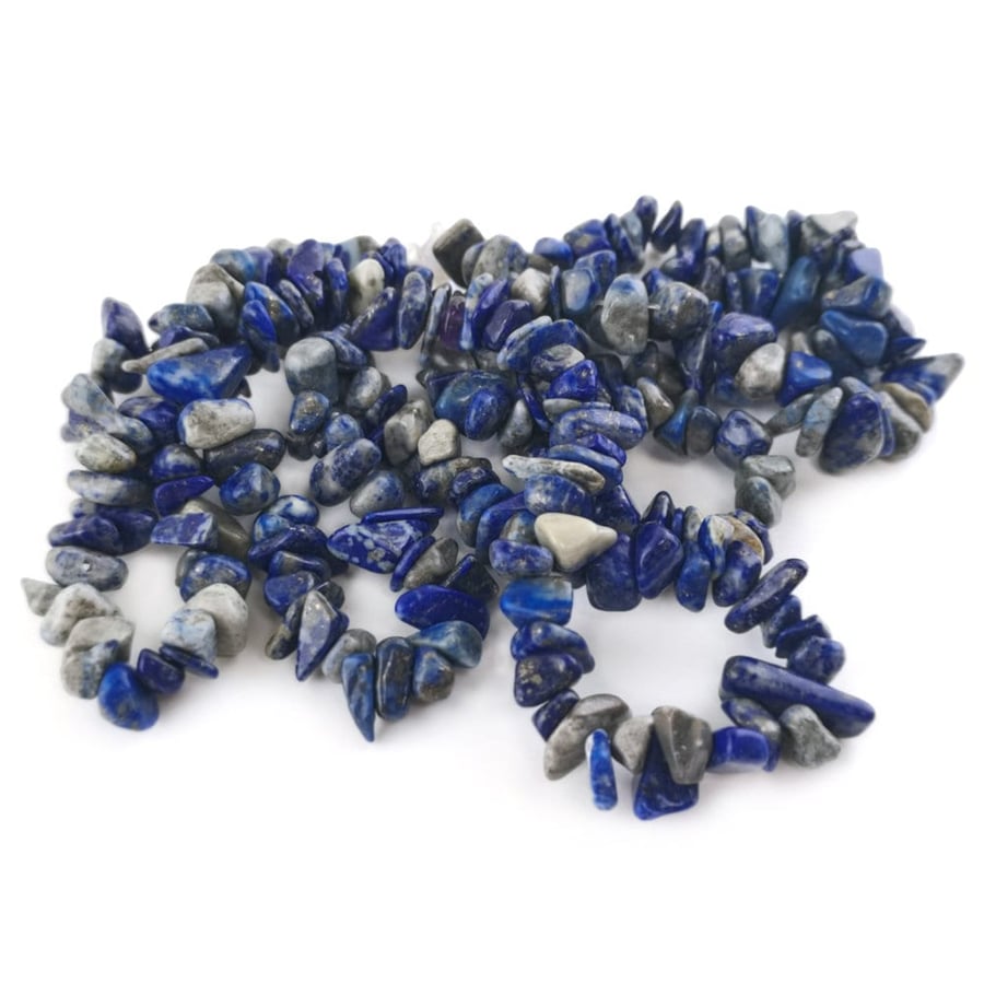 Denim Lapis Blue & Grey 5-8mm Smooth Chips, Grade A, Natural Authentic Afghan Ge