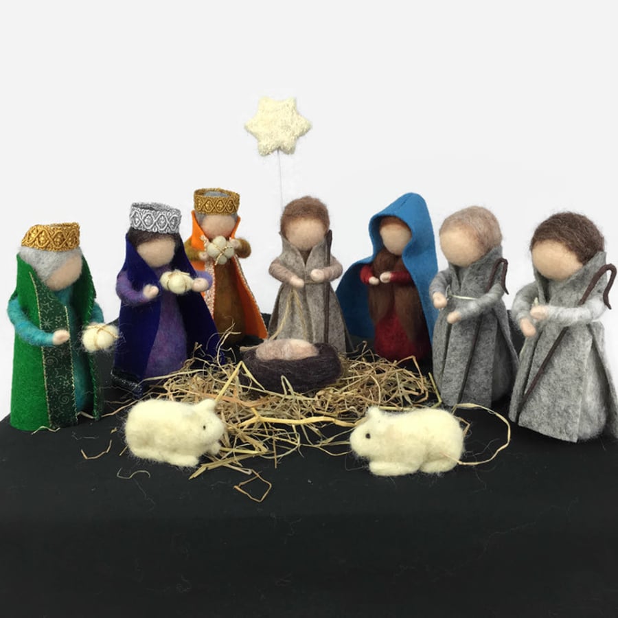 Nativity set, needle felted christmas figures - made to order