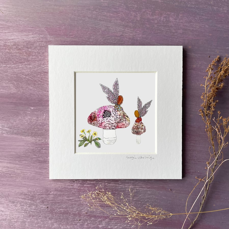 'Floral Woodland Fairies' 5" x 5" Mounted Print