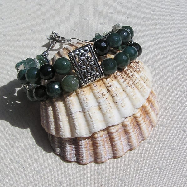 Green Moss Agate Crystal Gemstone Beaded Chakra Bracelet "Meadow Dew"