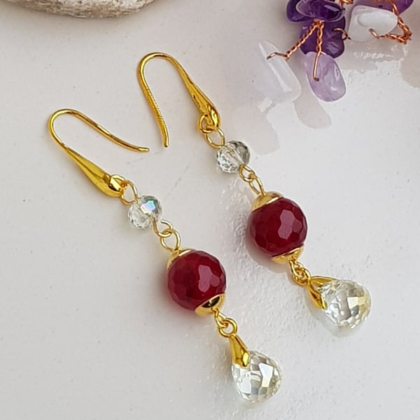 Red ruby drop earrings, handmade earrings