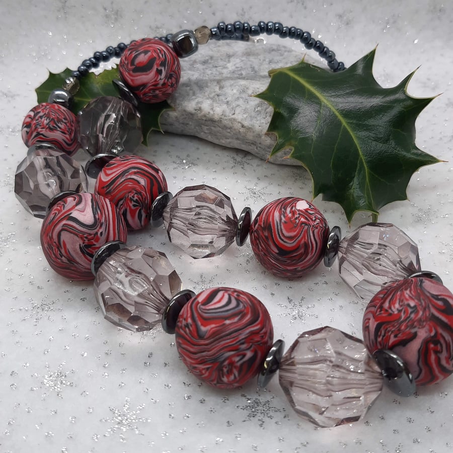 Red and cheap silver statement necklace