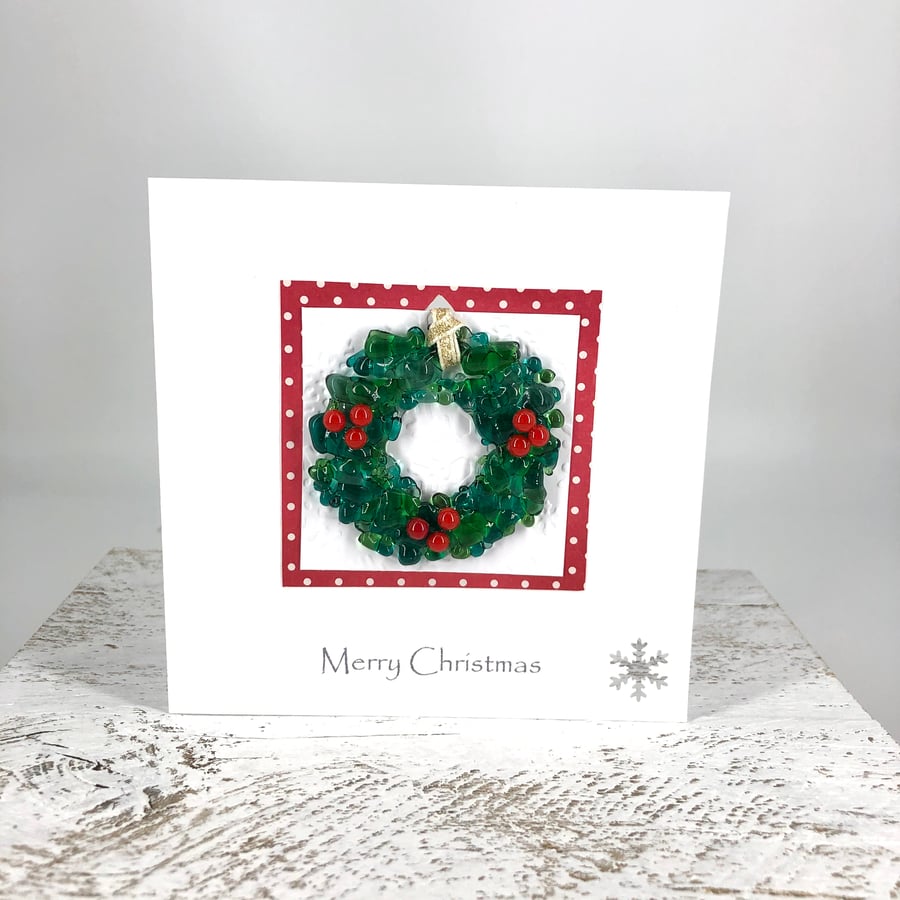Christmas Card with Detachable Glass Wreath Decoration 