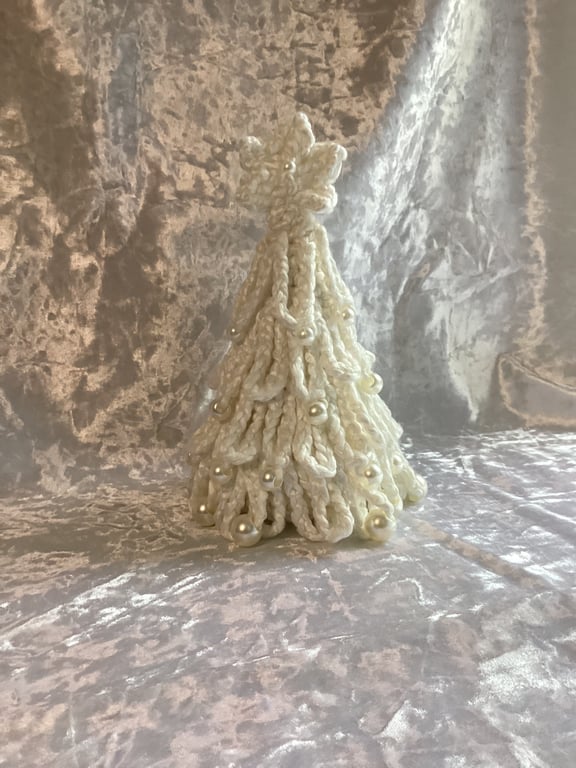 White Christmas Tree, Crochet Christmas tree, beaded tree.