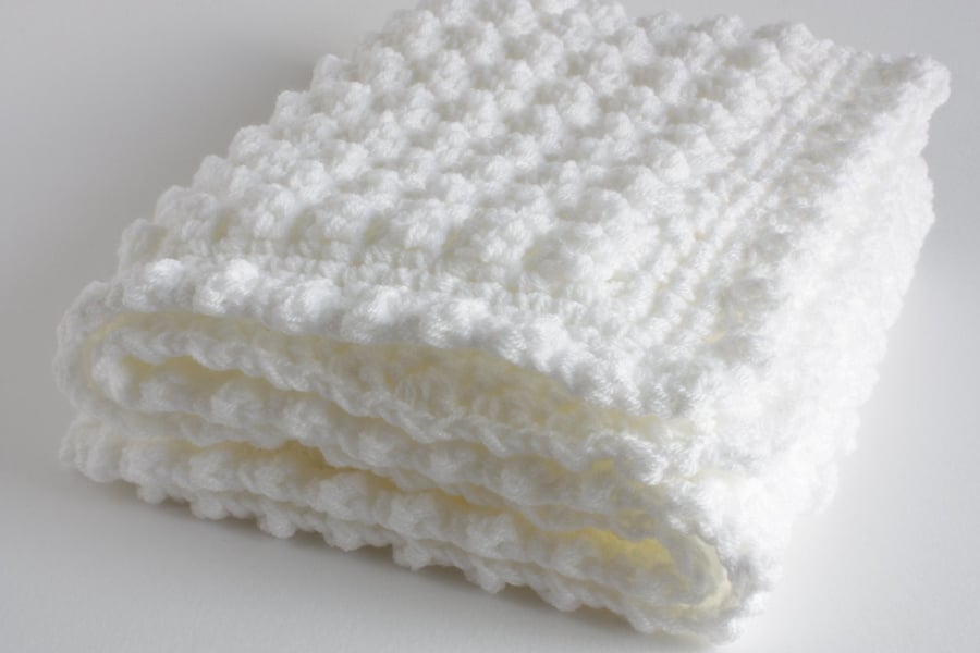 White Baby blanket, a handmade extra thickness crochet baby blanket, 32" x 24 " 