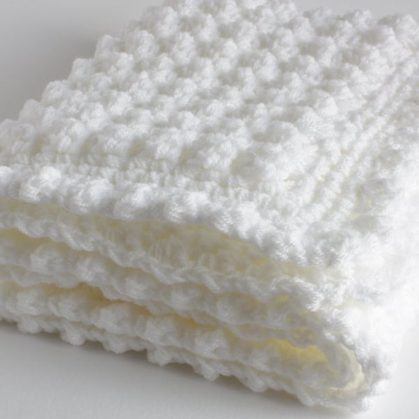 White Baby blanket, a handmade extra thickness crochet baby blanket, shawl, 32" 