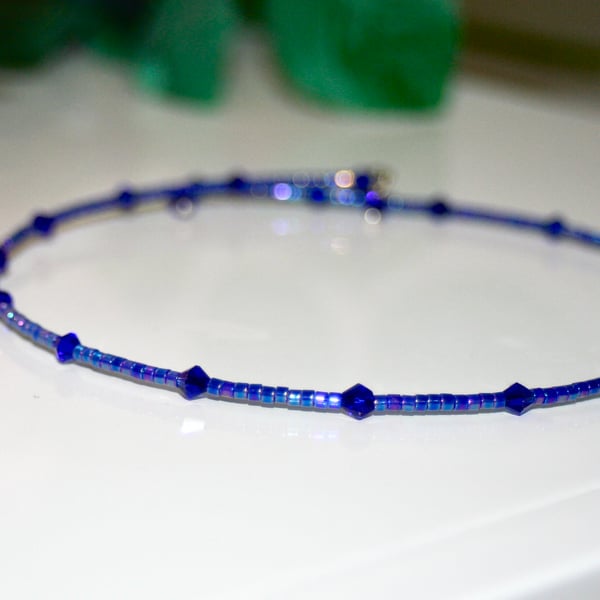 Blue beaded choker necklace