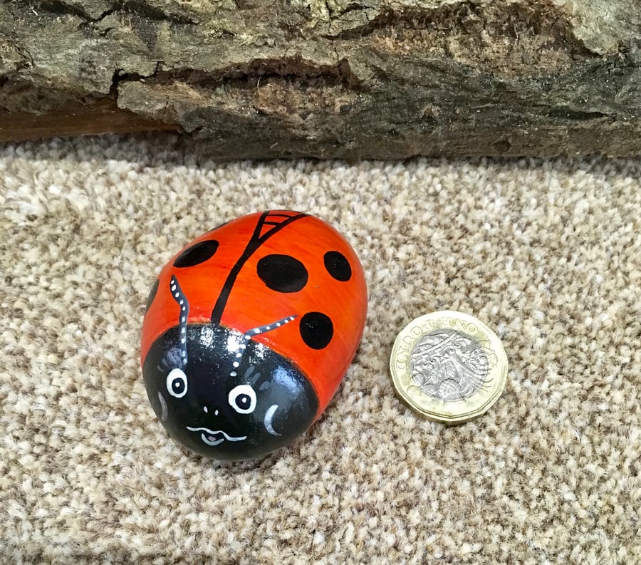 Ladybird Painted pebble rock pet stone art 