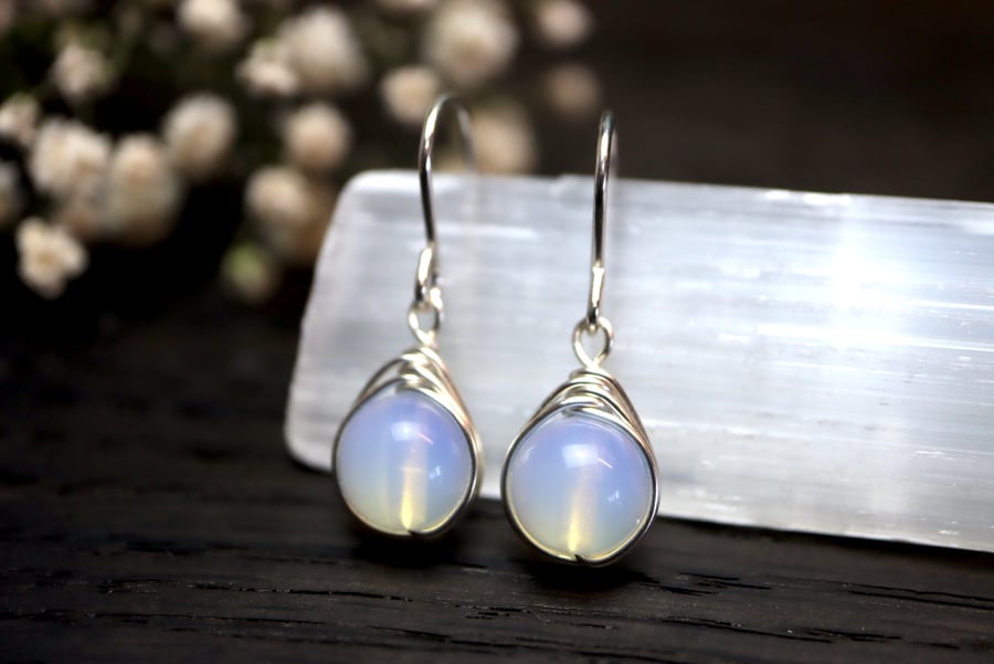 Opalite Moonstone Drop Earrings in Sterling Silver