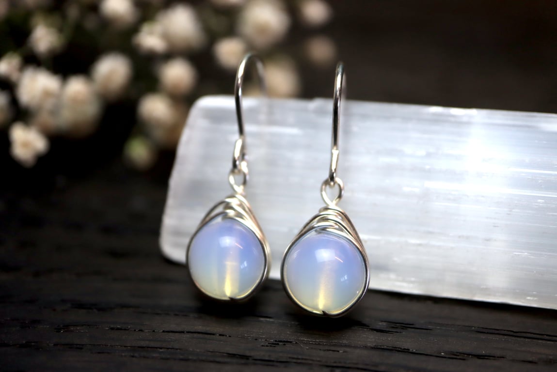 Opalite Moonstone Drop Earrings in Sterling Silver