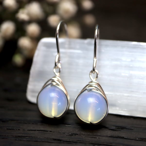 Opalite Moonstone Drop Earrings in Sterling Silver