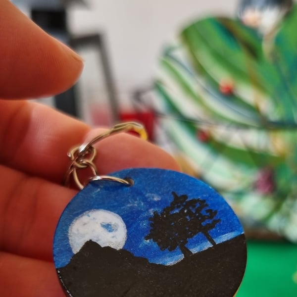 Hand painted wooden keyrings (Skyscapes and mini landscapes)