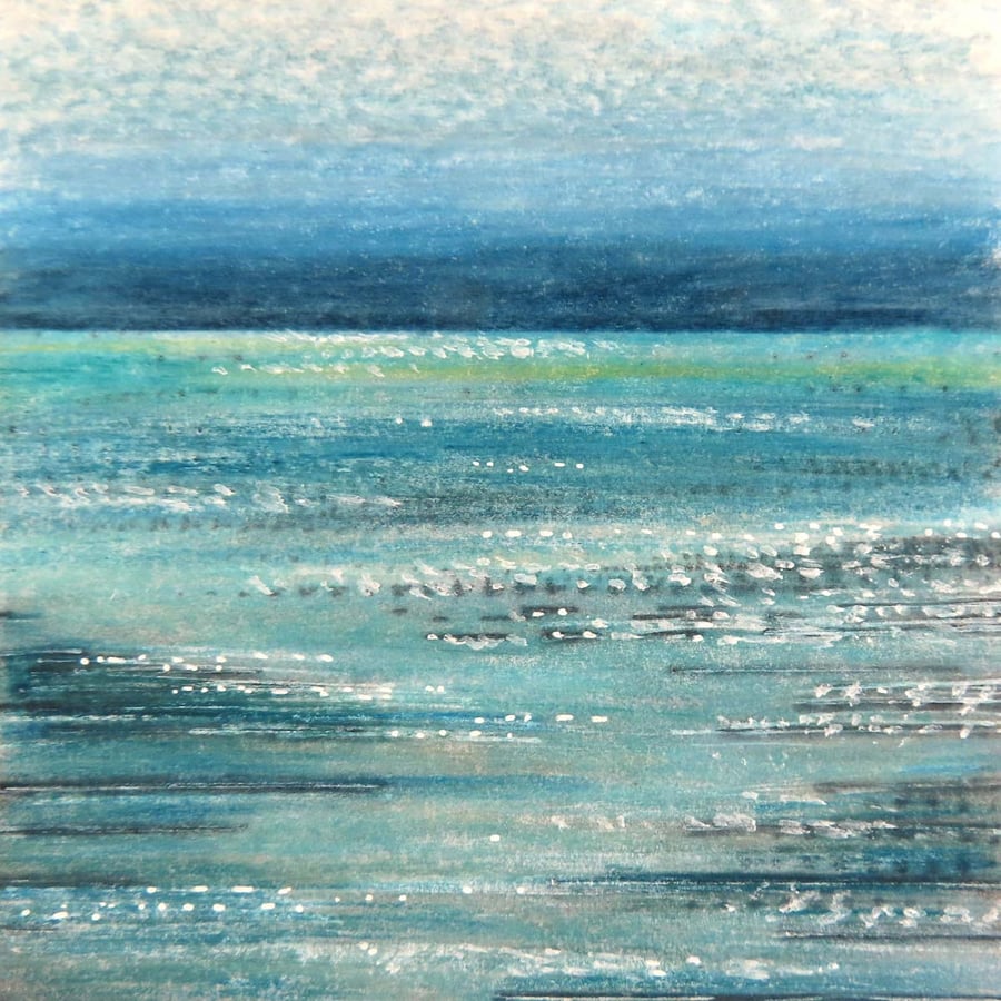 Twilight over the sea original art mounted and ready to frame A4