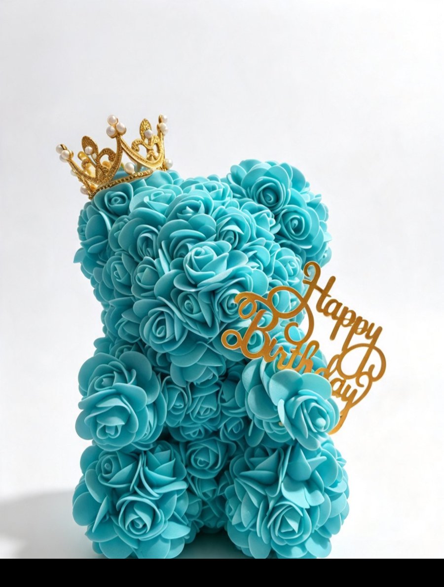 Turquoise Rose Teddy Bear Birthday Gift - For Her - Birthday Queen Present 