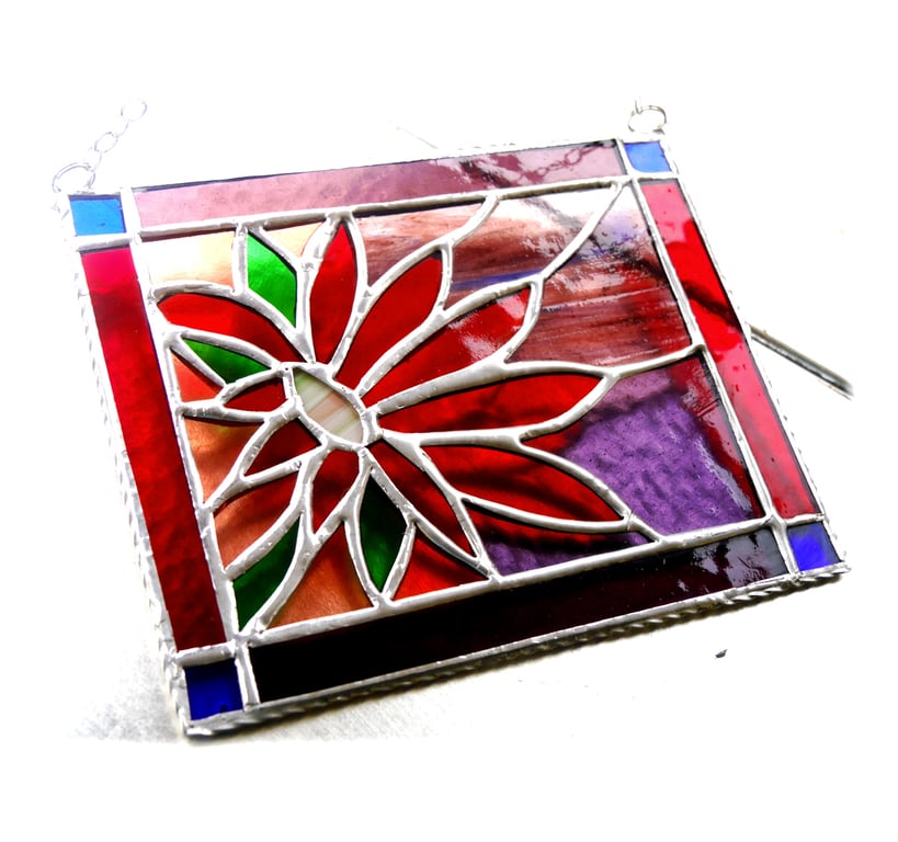 Framed Flower Stained Glass Suncatcher Dahlia Handmade 001