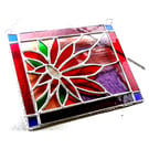 Framed Flower Stained Glass Suncatcher Dahlia Handmade 001