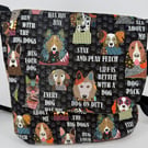 Handmade black dog pattern cotton crossbody bag