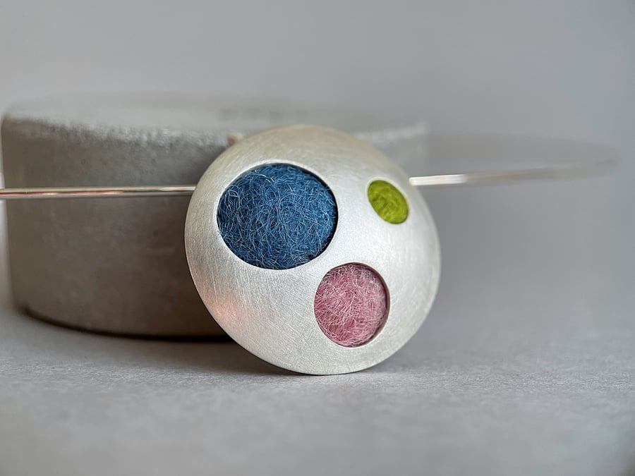 Three Colors Silver Disk Necklace,