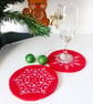 Set of 2 embroidered coasters, snowflakes design