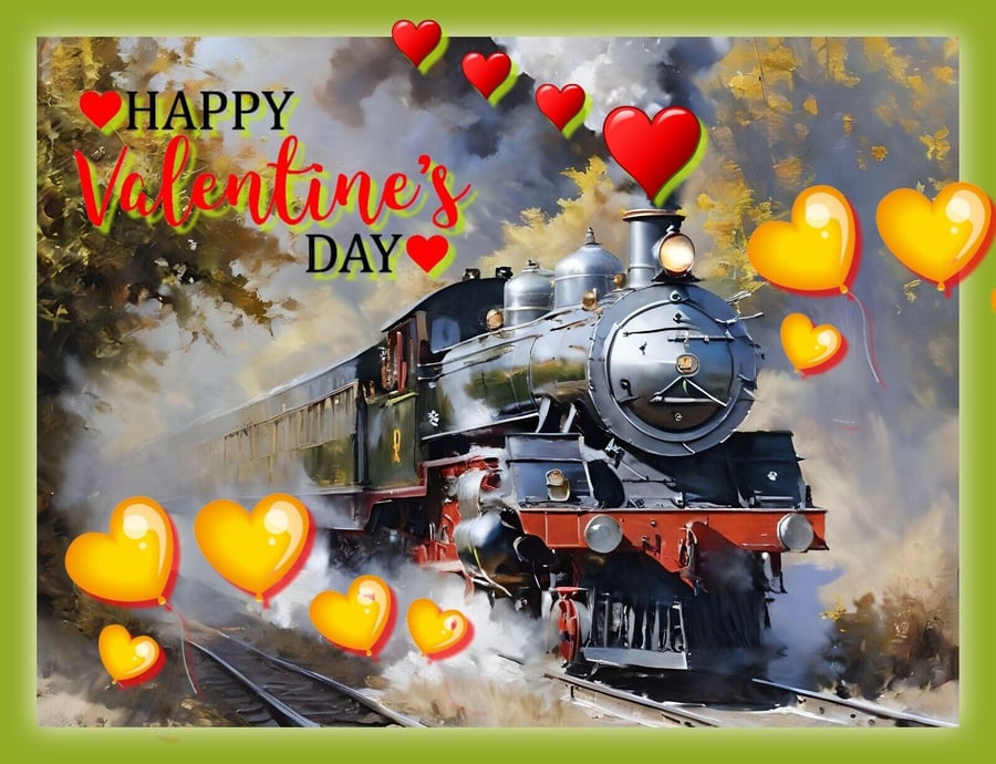 Steam Train Happy Valentine's Day Card 