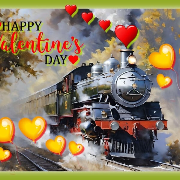 Steam Train Happy Valentine's Day Card 
