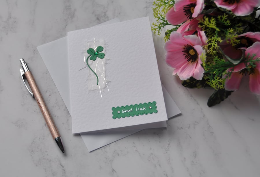 Good Luck Card Four Leaf Clover Shamrock Lucky Irish 3D Luxury Handmade 