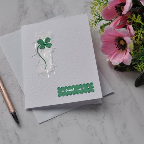 Good Luck Card Four Leaf Clover Shamrock Lucky Irish 3D Luxury Handmade 