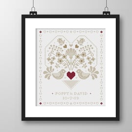 047A - Cross stitch pattern Wedding Sampler Bridal gift plus alphabet white