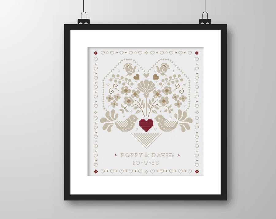 047A - Cross stitch pattern Wedding Sampler Bridal gift plus alphabet white