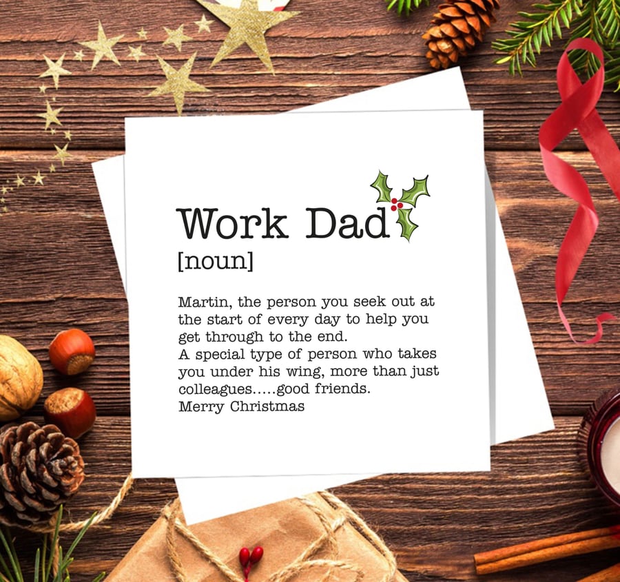 Work Dad Definition Christmas Card, personalised, blank inside