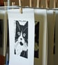Black and White Cat - Tuxedo - Original Hand Pulled Linocut Print - Image 3