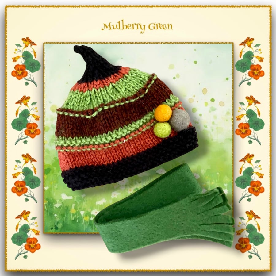 Orange and Green Hat and Scarf Set