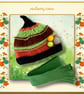 Orange and Green Hat and Scarf Set