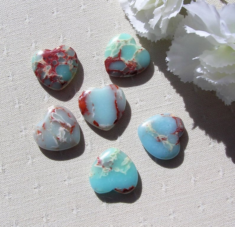 6 Shoushan Stone Solid Gemstone Polished Hearts - 20mm - Chakra Crafting