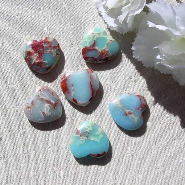 6 Shoushan Stone Solid Gemstone Polished Hearts - 20mm - Chakra Crafting