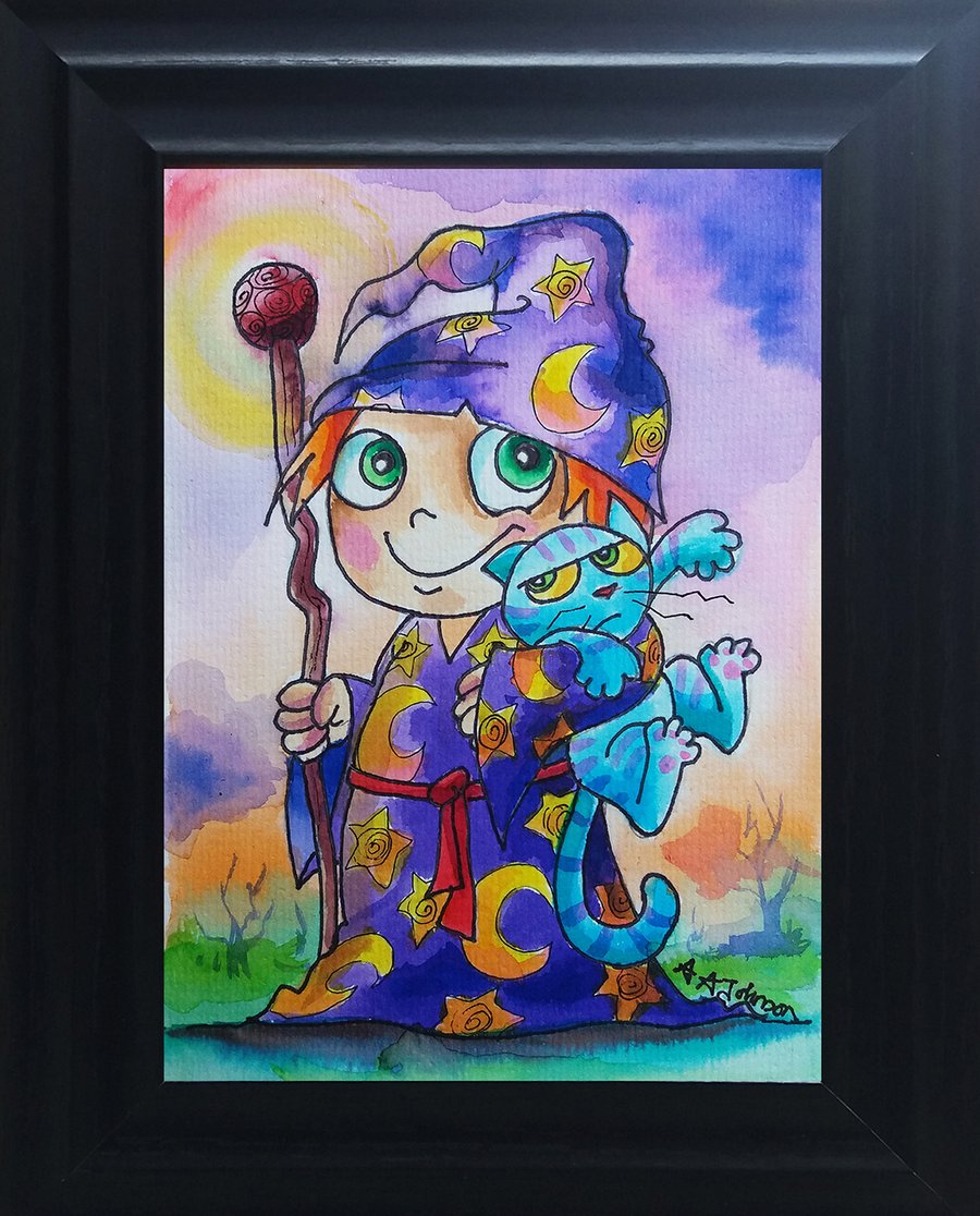 The Wizard's Cat illustration of boy dressed as wizard