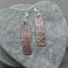 Oxidised Copper Dangle Earrings With Heart Detail Sterling Silver Ear Wires
