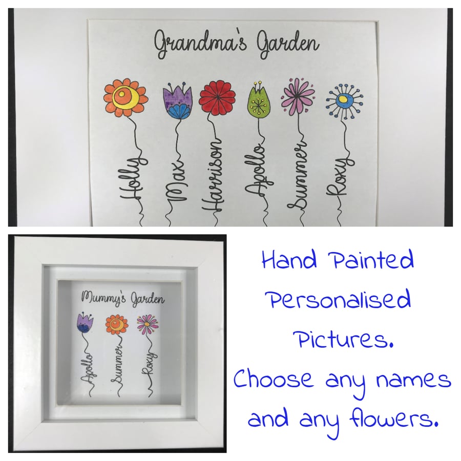 Hand Painted Personalised Picture Grandma's or Mummy's Garden