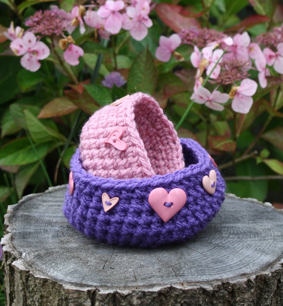 Crochet Bowls Set of Two, Purple and Pink Decorative Baskets