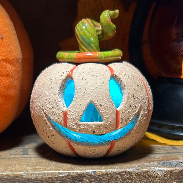 Ceramic pumpkin light up decoration carved face Jack o lantern no1