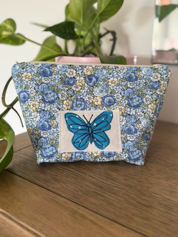 Hand made Floral Make Up Bag with Butterfly Embroidery