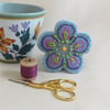 Brooch - Blue Wool Flower Large